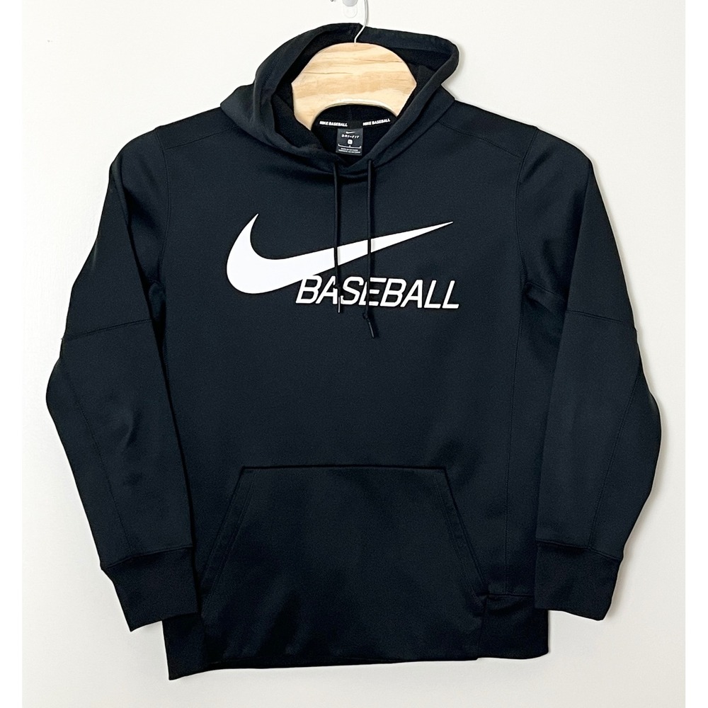 Nike Baseball Dri-FIT Hoodie Mens Large Black Swoosh Graphic Sweatshirt